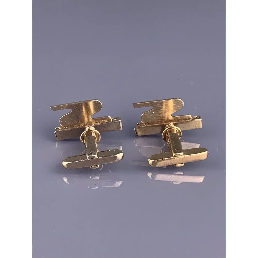 S Initial Block Font Cufflinks Gold Tone Monogram Mid Century Hickok Vintage